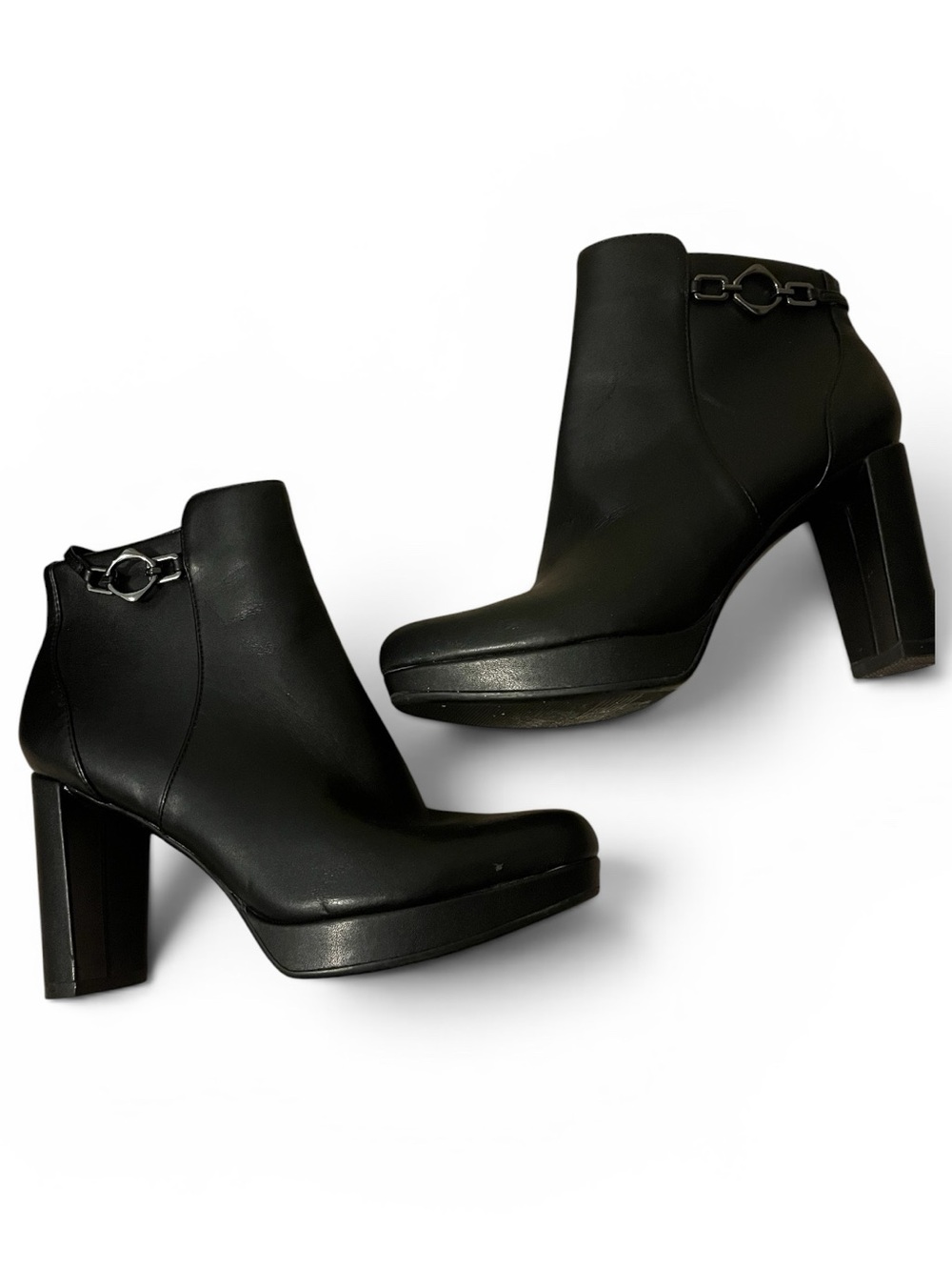 Naturalizer Berri Black 4" Heel Faux Leather Zip-up Bootie w/Chain Womens 8.5